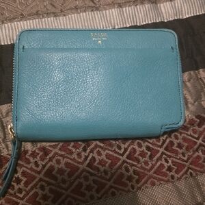 Fossil teal leather wallet